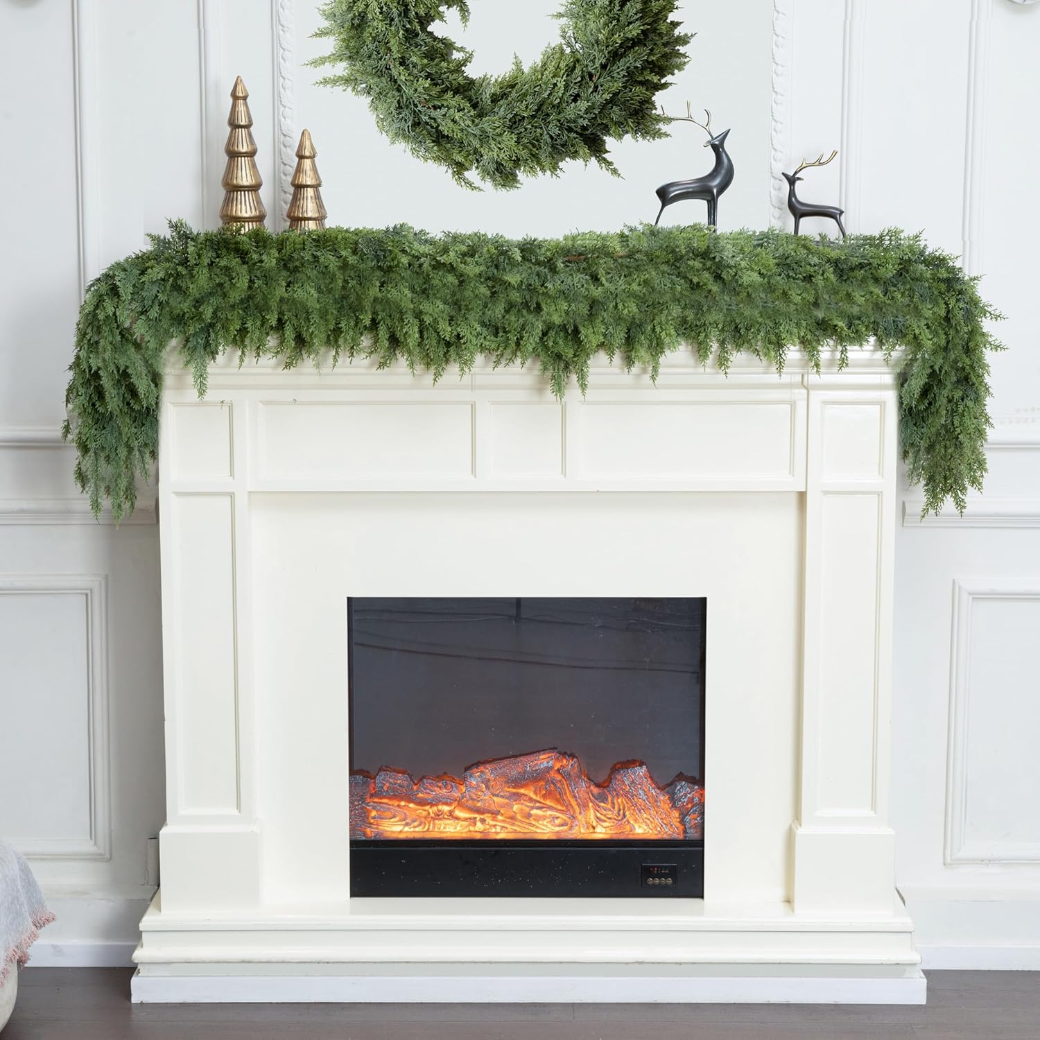 6ft Christmas Cedar Garland Artificial Realistic Thick Soft Green Faux Winter Greenery Pine Garlands for Fireplace Mantel Table Doorframe Indoor Outdoor Xmas Holiday Home Decoration