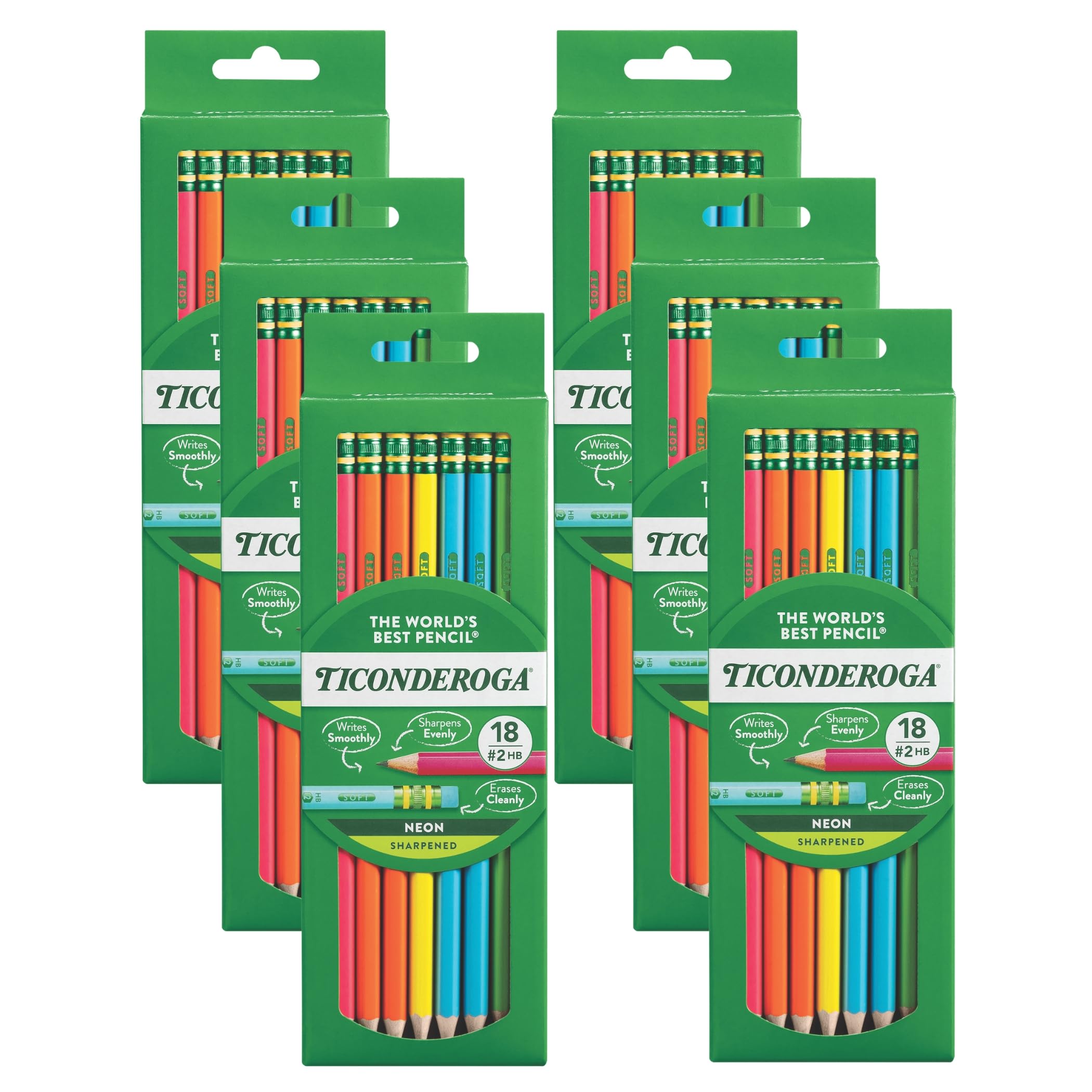 Ticonderoga Wood-Cased Pencils, Pre-Sharpened, 2 HB Soft, Pastel Colors, 18 Count