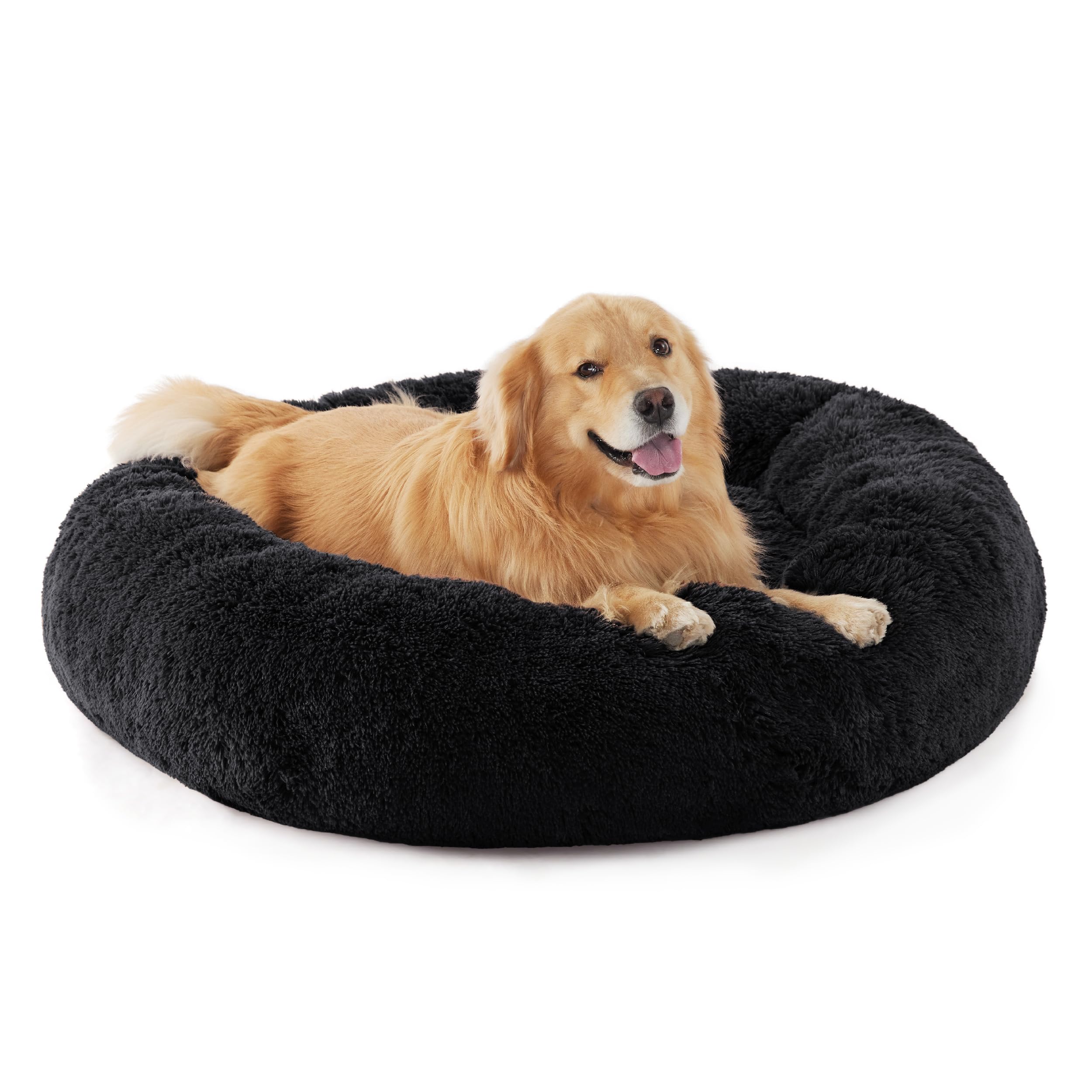 Bedsure Calming Dog Bed for Small Dogs - Donut Washable Small Pet Bed, 23 inches Anti-Slip Round Fluffy Plush Faux Fur Large Cat Bed, Fits up to 25 lbs Pets, Camel