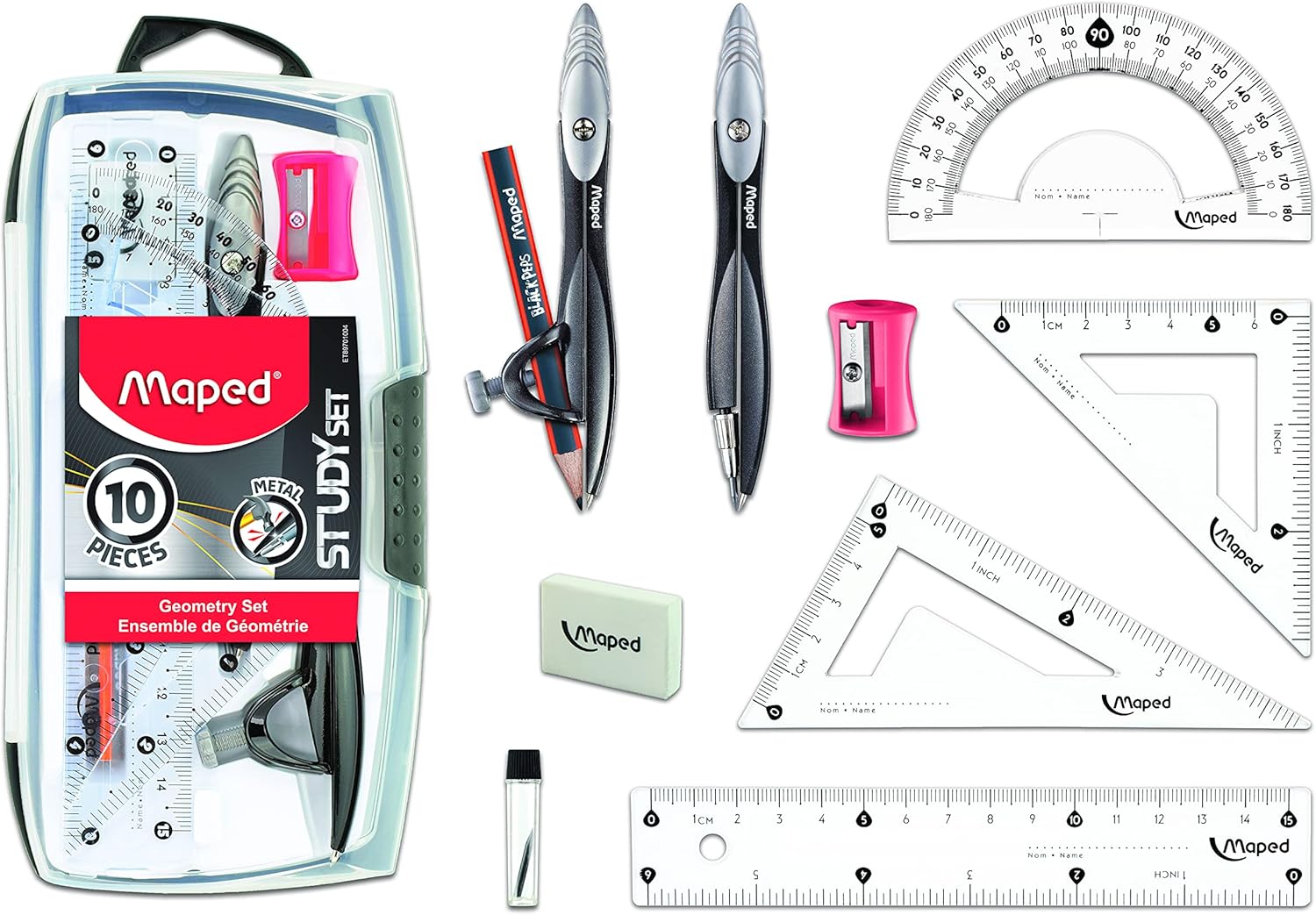 Maped Study Geometry 10 Piece Set - Advanced Student Kit - Precision Tools - Durable & Ergonomic Design - Enhances Creativity - Quality Materials
