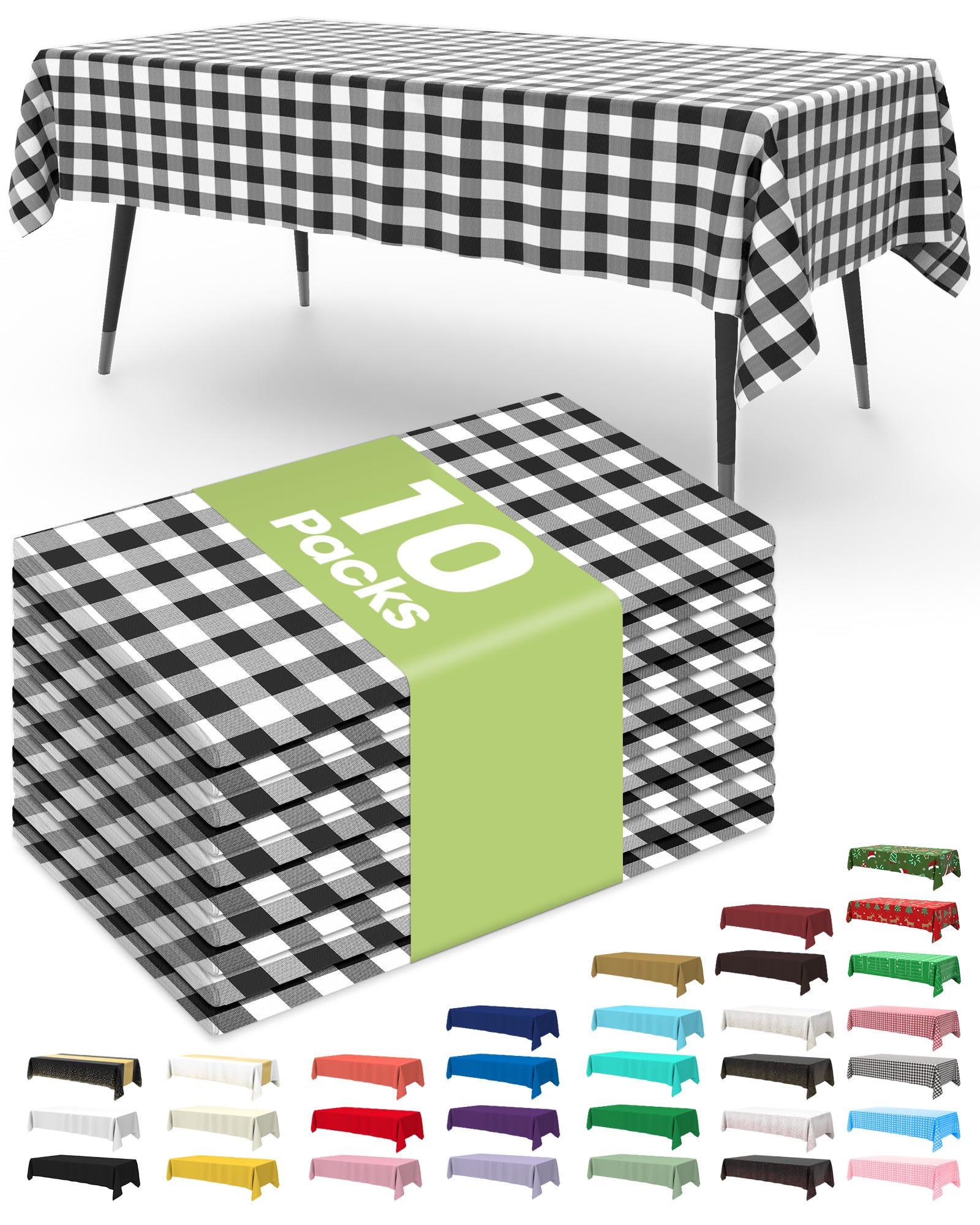 Pureegg Plastic Table Cloth Disposable 10 Pack, 54 x 108 Inch Table Cloths, Party, Picnic, Wedding, Decorative Tablecloths, Rectangle, White Plastic Cover, Leakproof & Sturdy, White