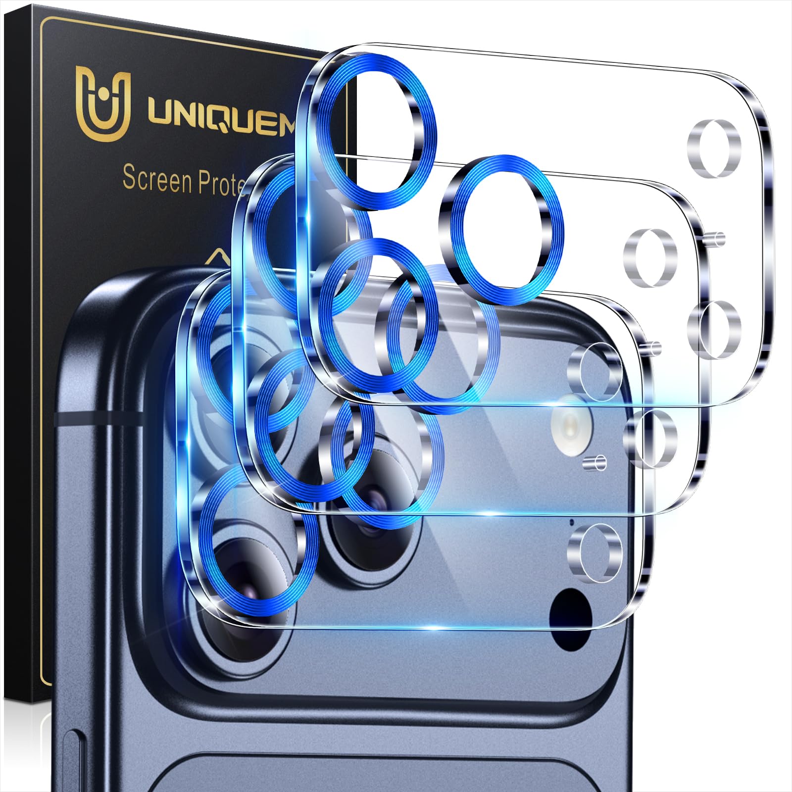 UniqueMe Compatible for 3 Pack iPhone 17 Pro Camera Lens Protector - [Drop Protection] 9H Tempered Glass Camera Cover Screen [Update New Version]【Not for 17 Pro Max】