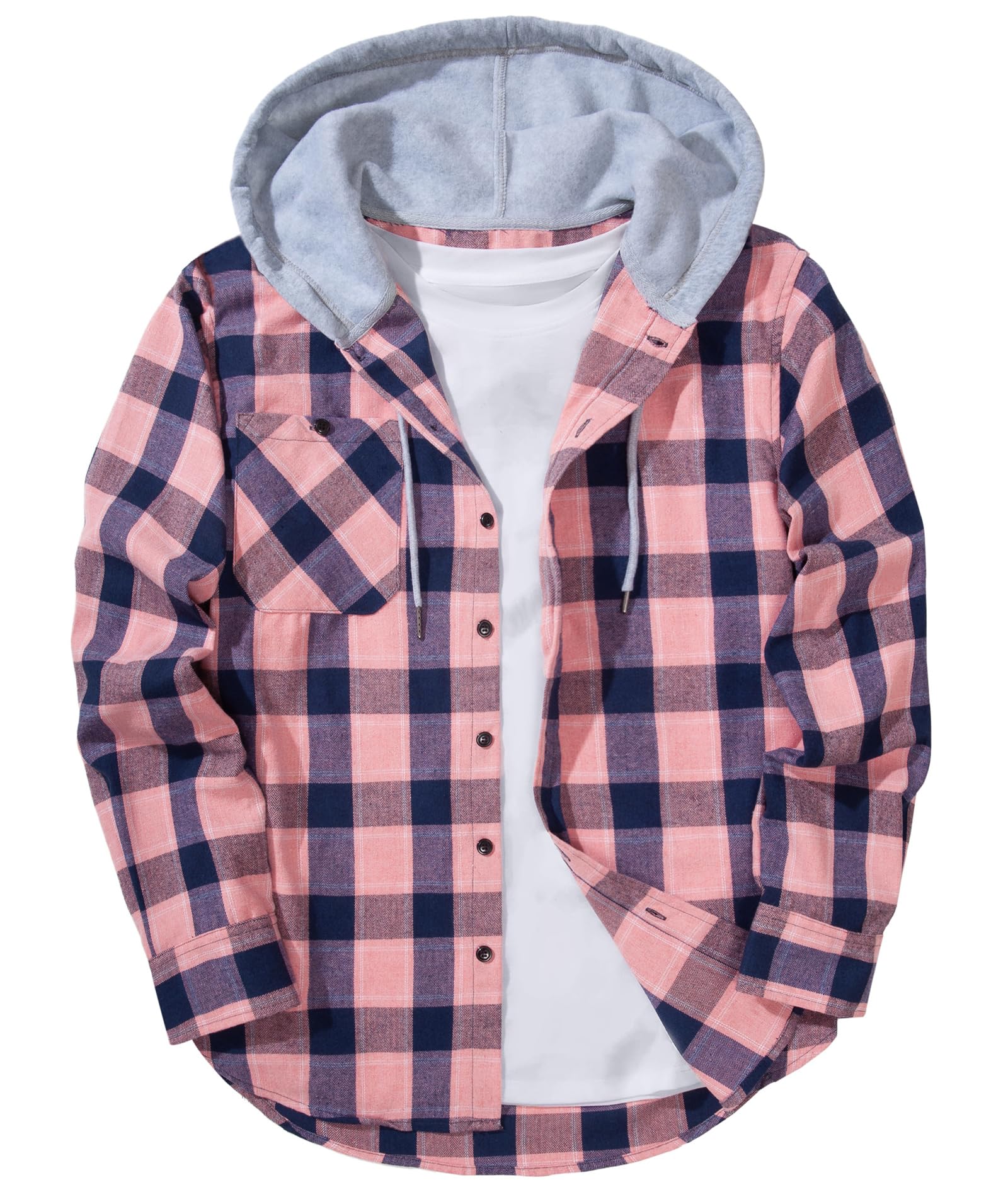 ZITY Men's Flannel Hoodie Shirts Casual Button Down Plaid Shirt Jackets for Men Long Sleeve Stylish Hooded with Pocket