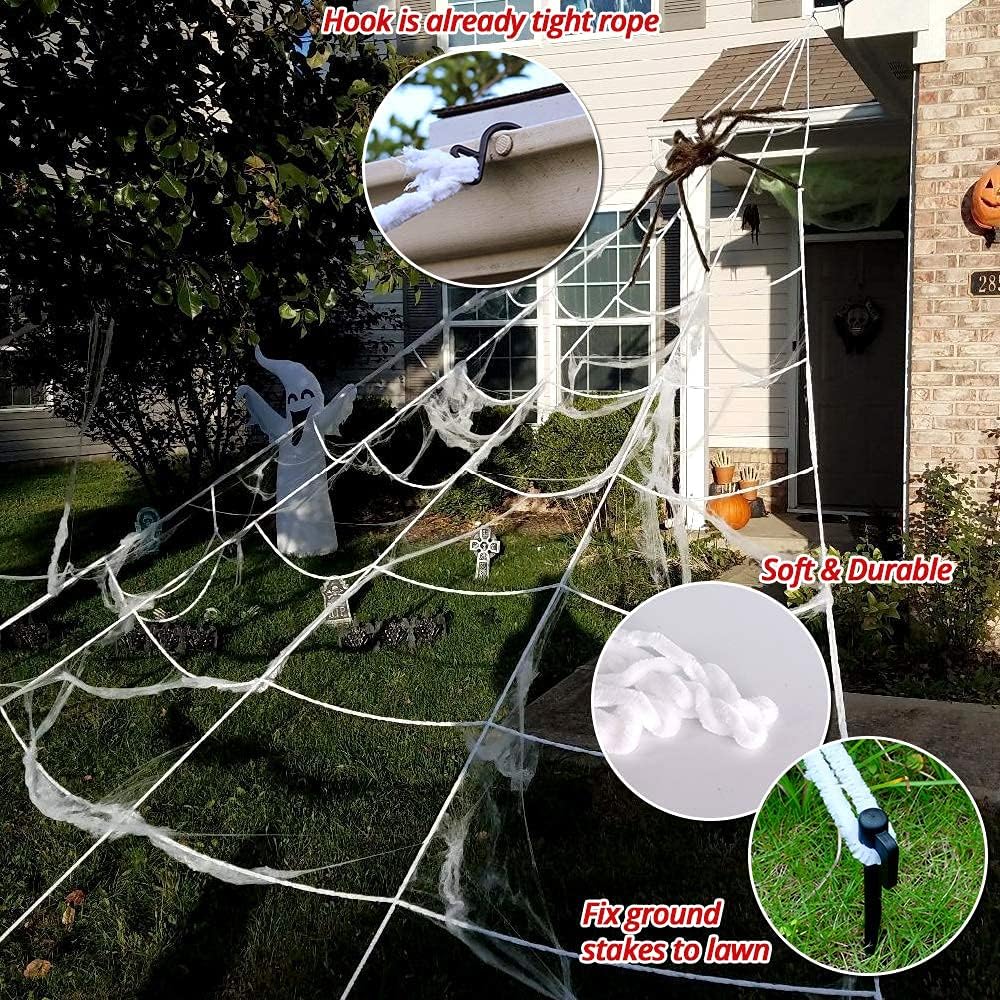 OCATO 200" Halloween Spider Web + 59" Giant Spider Decorations Fake Spiders with Triangular Huge Spiders Web for Indoor Outdoor Halloween Decorations Yard Home Costumes Parties Haunted House Décor