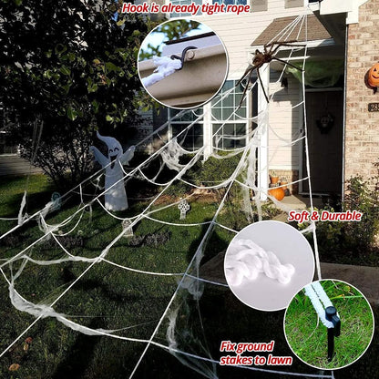 OCATO 200" Halloween Spider Web + 59" Giant Spider Decorations Fake Spiders with Triangular Huge Spiders Web for Indoor Outdoor Halloween Decorations Yard Home Costumes Parties Haunted House Décor