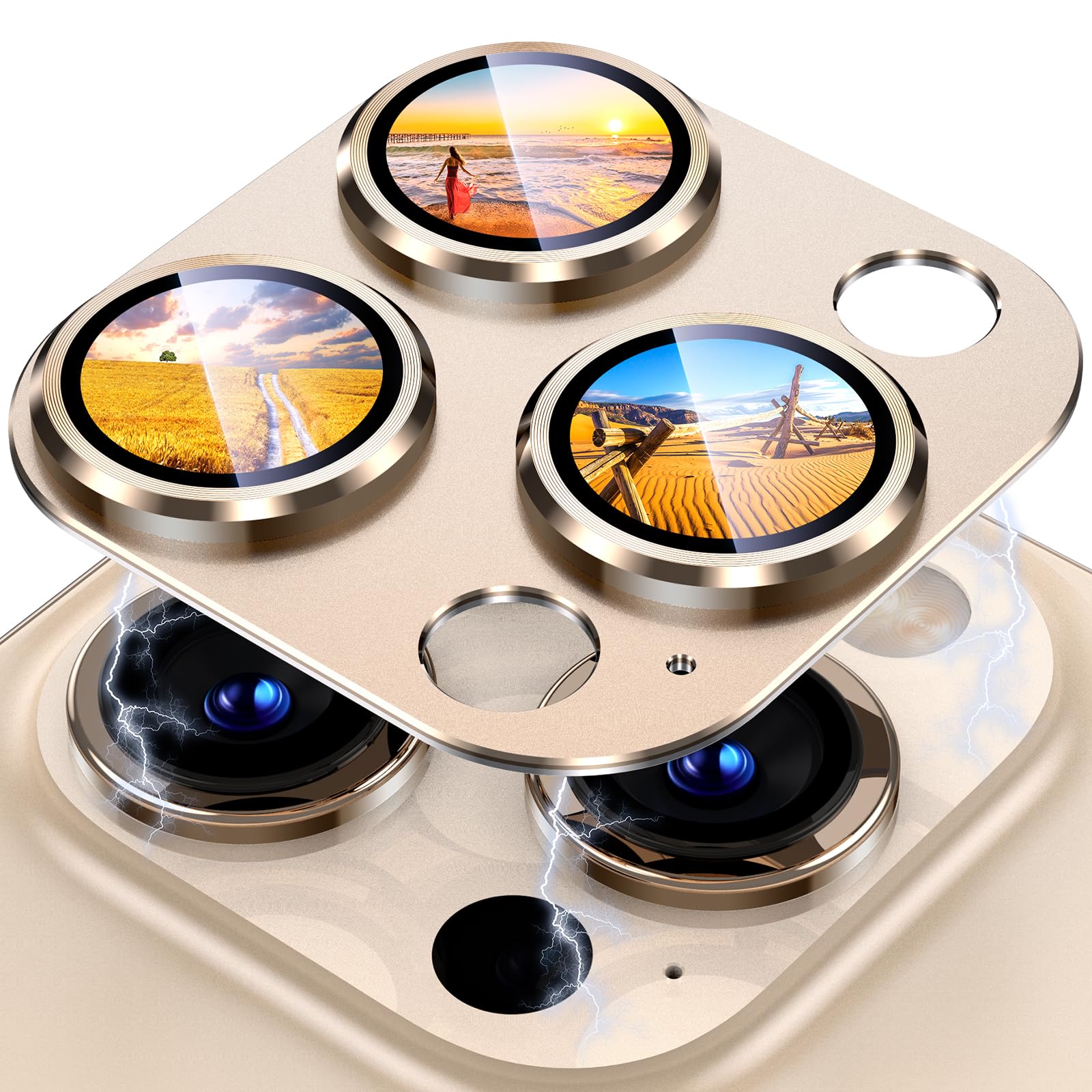 Uyiton Compatible with iPhone 17 Pro Max Camera Lens Protector - [Not Easy to Break][Strong Adsorption][Case-Friendly] Metal Tempered Glass Rear Camera Screen Cover - Deep Blue