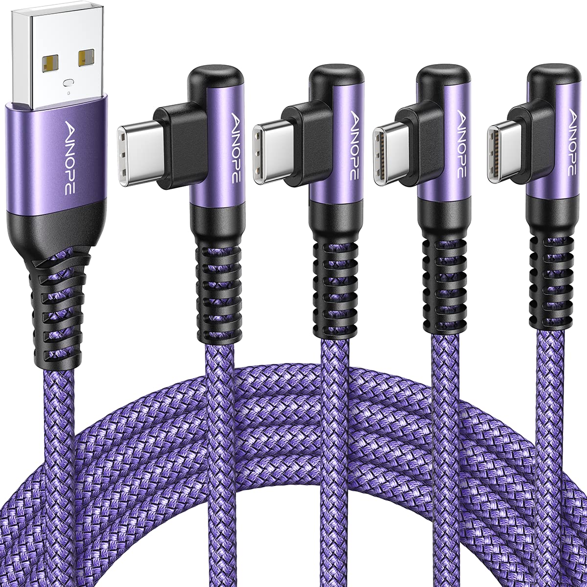 AINOPE USB C Cable [2-Pack, 6.6ft] 3.1A Type C Charger Fast Charging, Right Angle USB to USB C Cable Braided USBC Charger for Galaxy S10+ S10 S9, Note 10 9, LG V30, Moto, iPhone 16 15 Cord Type C
