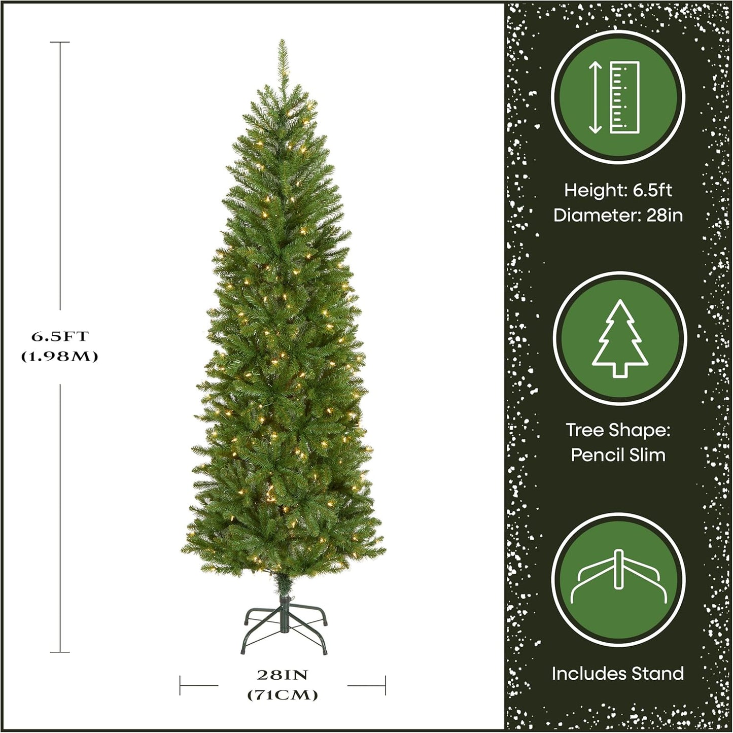 National Tree Company Artificial Pre-Lit Slim Christmas Tree, Green, Kingswood Fir, White Lights, Includes Stand, 6.5 Feet