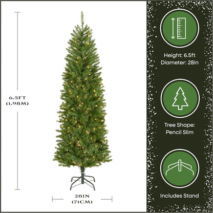 National Tree Company Artificial Pre-Lit Slim Christmas Tree, Green, Kingswood Fir, White Lights, Includes Stand, 6.5 Feet