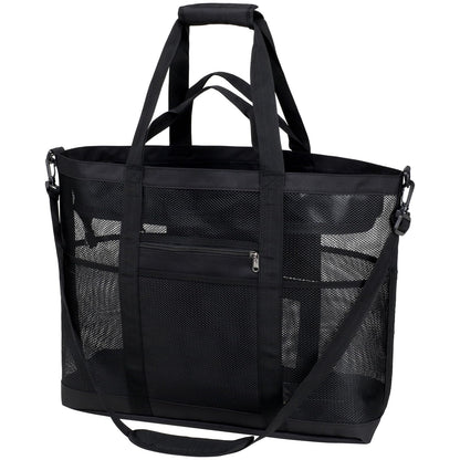 F-color Mesh Beach Bag Family - 9 Pockets Large Beach Tote for Cruise Vacation Essentials
