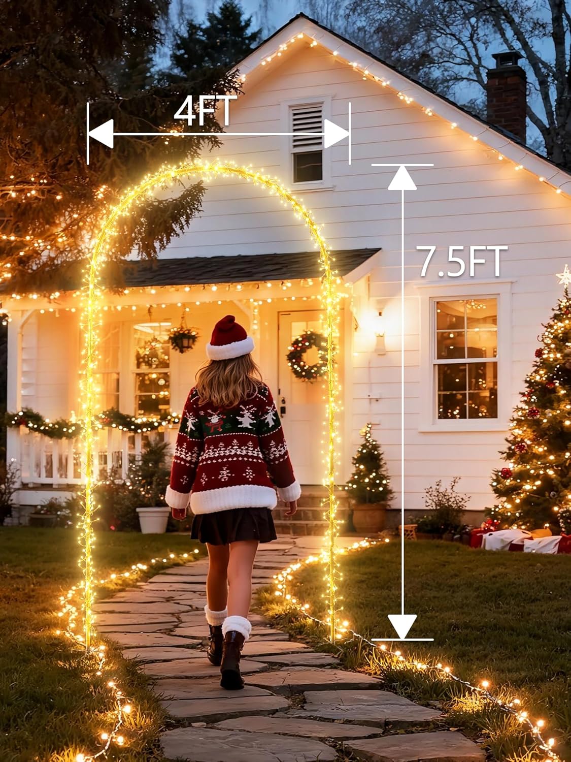 Flacchi Christmas Decoration Outdoor Arch Lights - 7.5FT 360LED Waterproof String Lights with Timer, 8 Modes for Holiday Party,Wedding, Garden, Patio (Warm White)