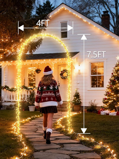Flacchi Christmas Decoration Outdoor Arch Lights - 7.5FT 360LED Waterproof String Lights with Timer, 8 Modes for Holiday Party,Wedding, Garden, Patio (Warm White)