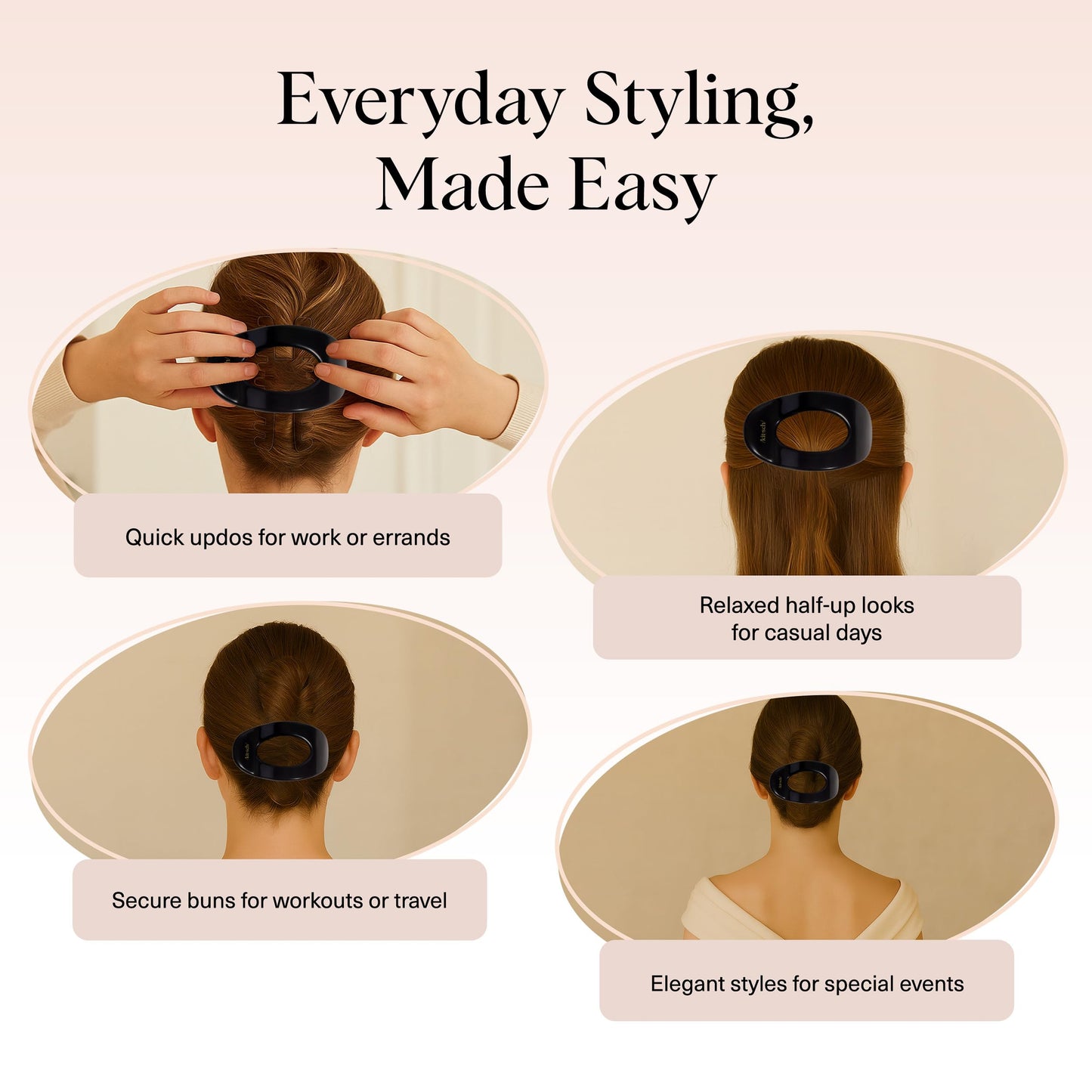 Kitsch Medium Flat Claw Clips for Women - Stylish Flat Hair Clips, Strong Hold for Thick & Fine Hair | Non-Slip for Secure, Comfortable All-Day Wear | Ideal Gifts for Women - Tortoise Design