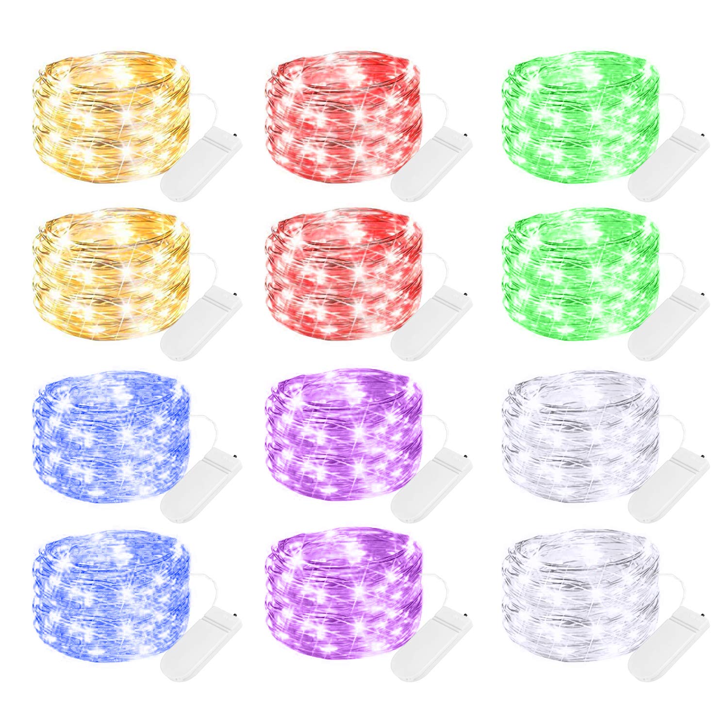 Brightown 12 Pack LED Fairy Lights Battery Operated String Lights - 7ft 20LED Waterproof Silver Wire Firefly Starry Moon Lights for DIY Crafts Wedding Table Centerpieces Party Bedroom Christmas