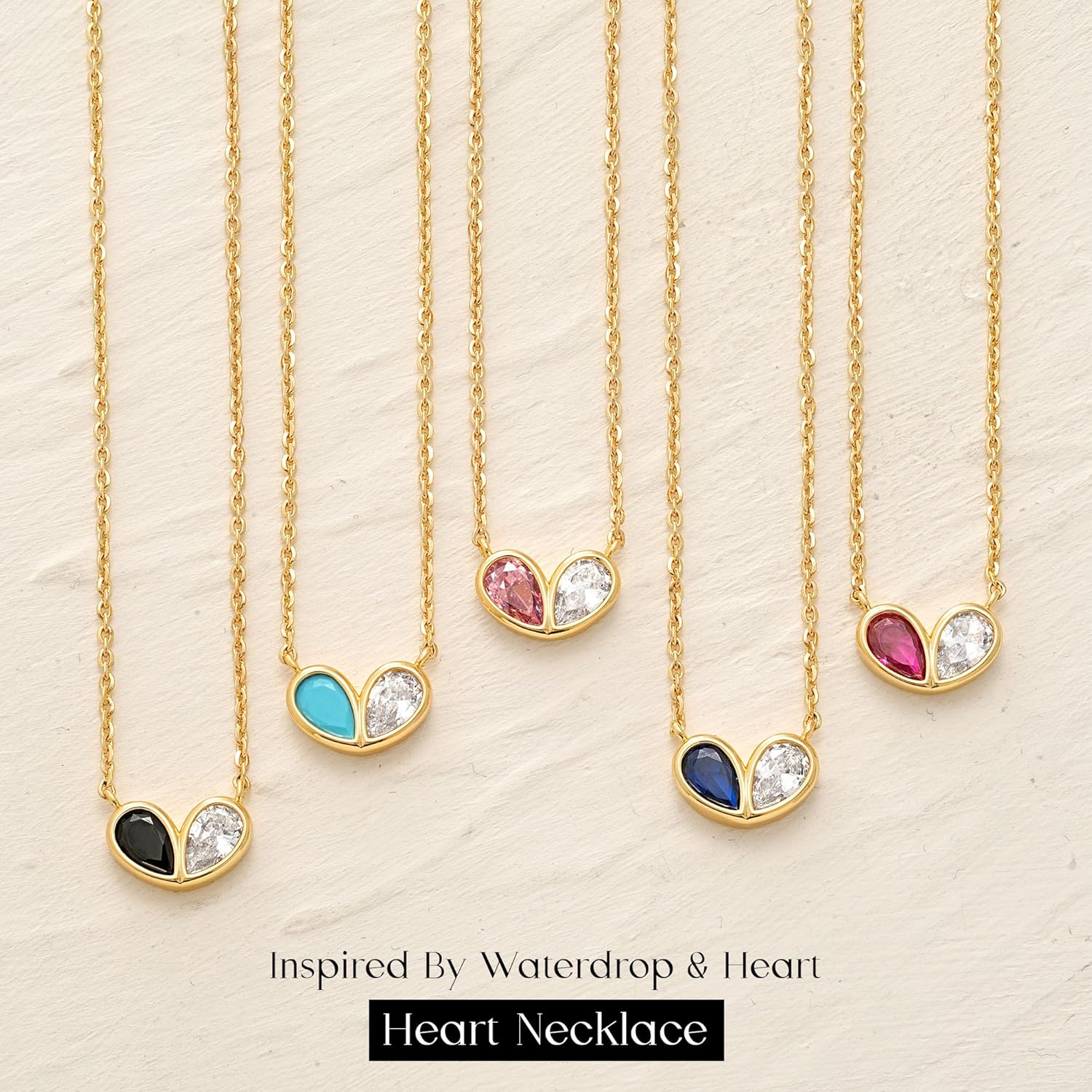 MYEARS Women Gold Necklace Heart Pendant Double Waterdrop Cubic Zirconia 14K Simple Dainty Chain Everyday Trendy Jewelry