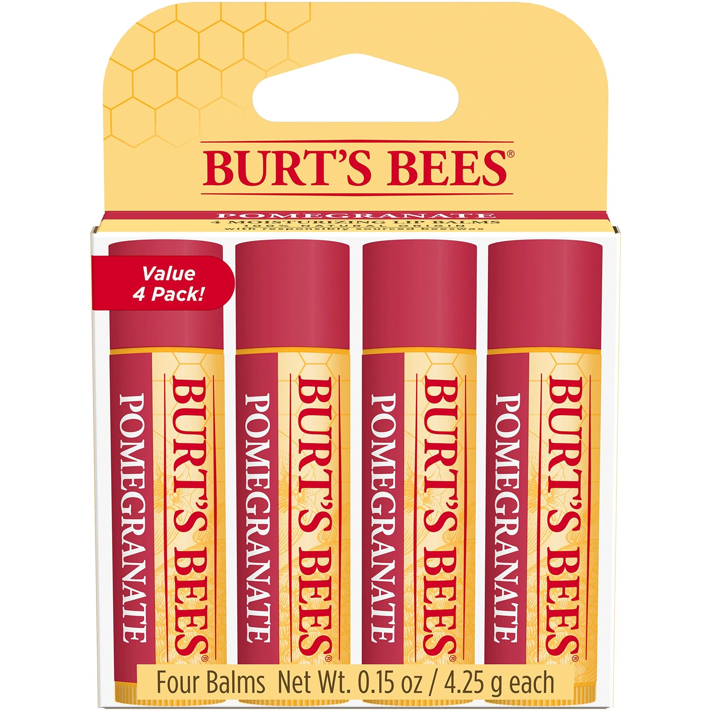 Burt's Bees Lip Balm - Original Beeswax, Lip Moisturizer With Responsibly Sourced Beeswax, Tint-Free, Natural Origin Conditioning Treatment, 4 Tubes, 0.15 oz.