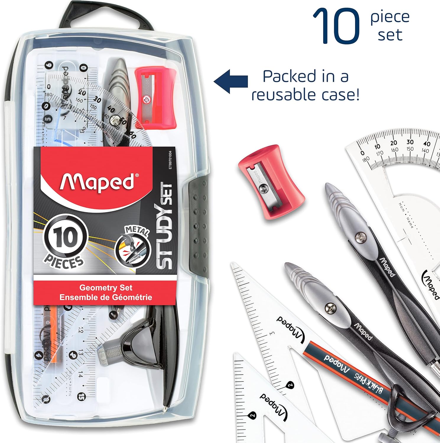 Maped Study Geometry 10 Piece Set - Advanced Student Kit - Precision Tools - Durable & Ergonomic Design - Enhances Creativity - Quality Materials