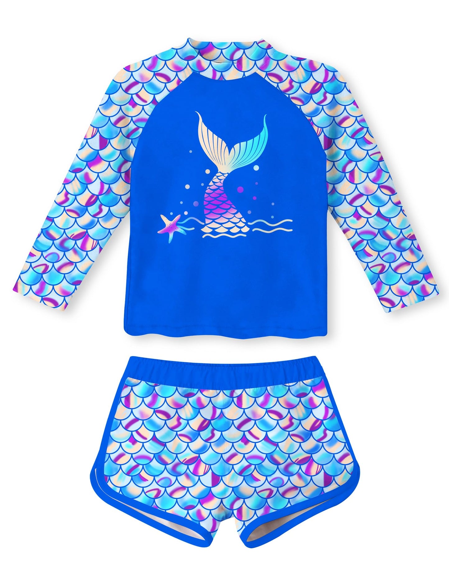 Vogseek 4-10T Girls Rashguard 2 Pieces Long Sleeve Swimsuit Swimwear with Shorts