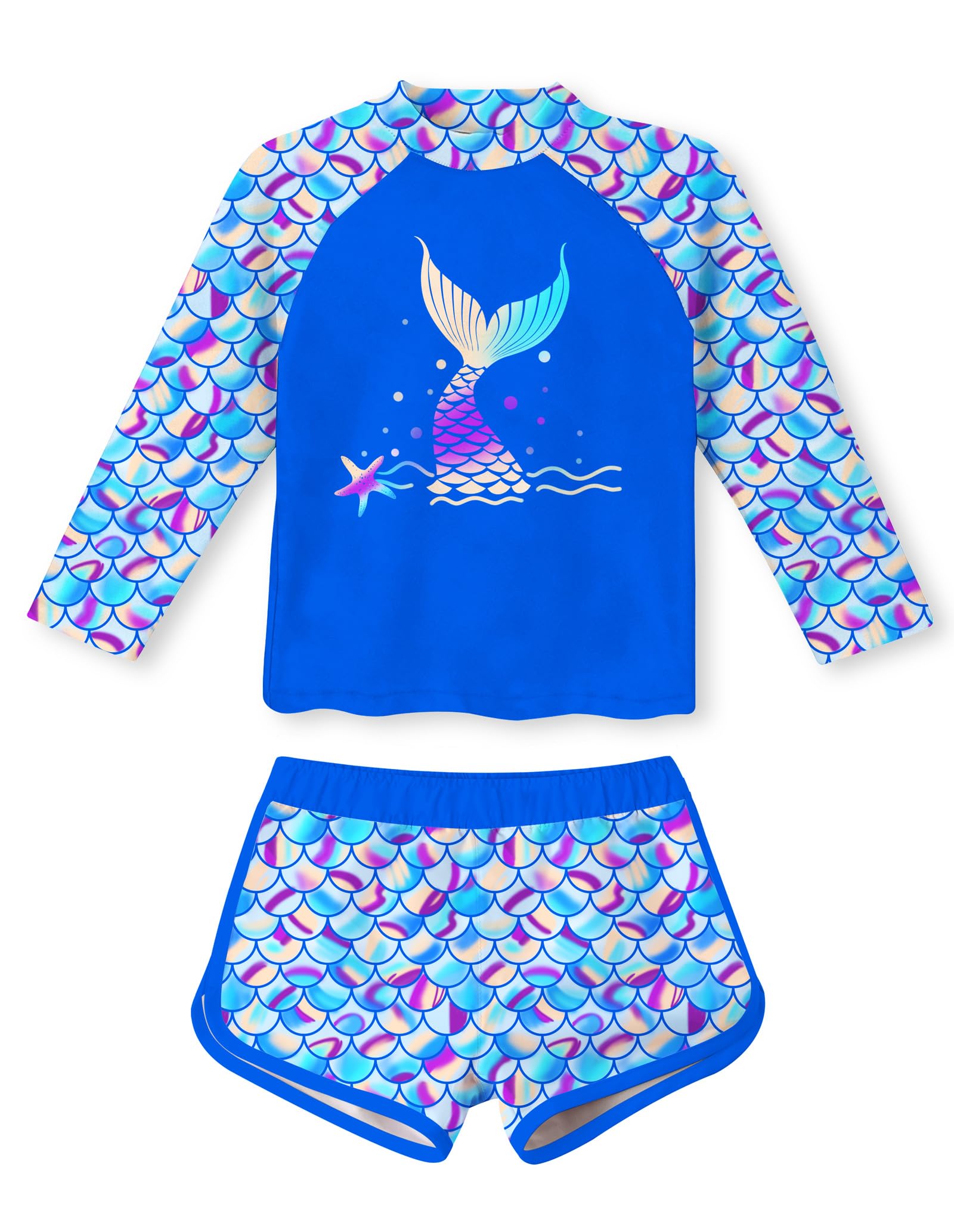 Vogseek 4-10T Girls Rashguard 2 Pieces Long Sleeve Swimsuit Swimwear with Shorts