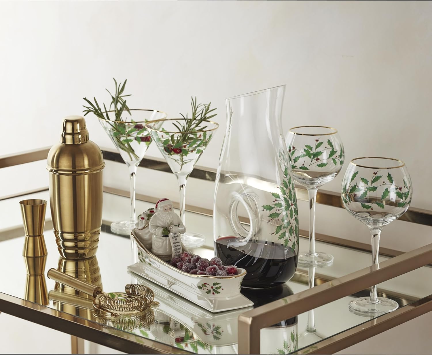 Lenox 893570 Holiday Decal 4-Piece Martini Glass Set, Christmas Dinnerware, Hosting