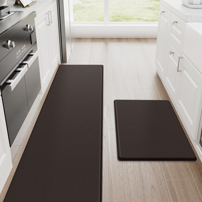 StepRite Kitchen Mats, 2PCS Kitchen Rugs, Cushioned Anti Fatigue Kitchen Mats for Floor, Non-Slip Standing Desk Mat, Waterproof Kitchen Rug Set for Kitchen, Floor, Office, 17.3"x30"+17.3"x47", Black
