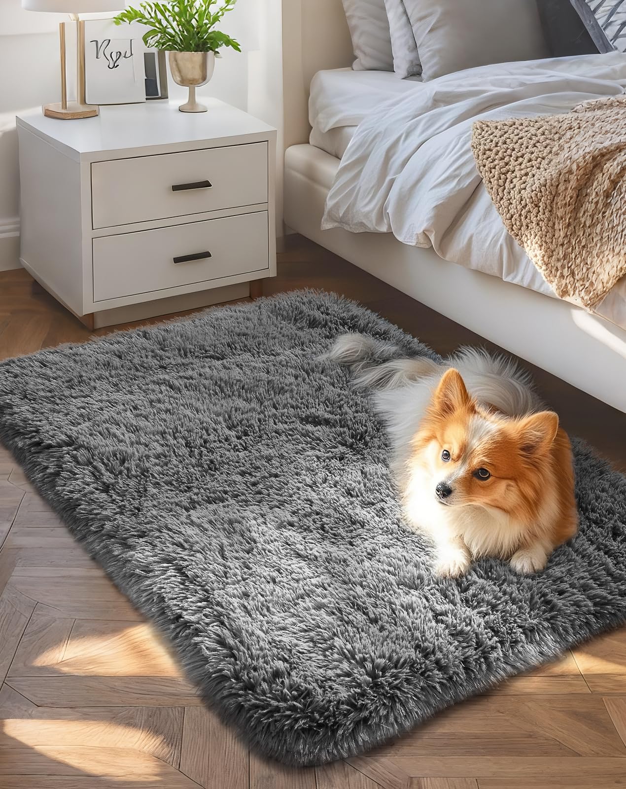 Ophanie Area Rugs for Bedroom Living Room, Grey Fluffy Fuzzy Shag Shaggy Soft Plush Carpet, 4x6 Indoor Floor Gray Rug for Kids Home Dorm Decor Aesthetic