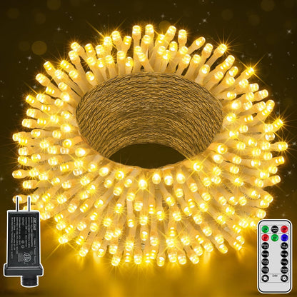 328FT 1000 LED Christmas Lights Outdoor Waterproof, Timer & Memory Function, 8 Modes Warm White String Lights Plug in Twinkle Lights for Xmas Tree Holiday Garden Party Decor
