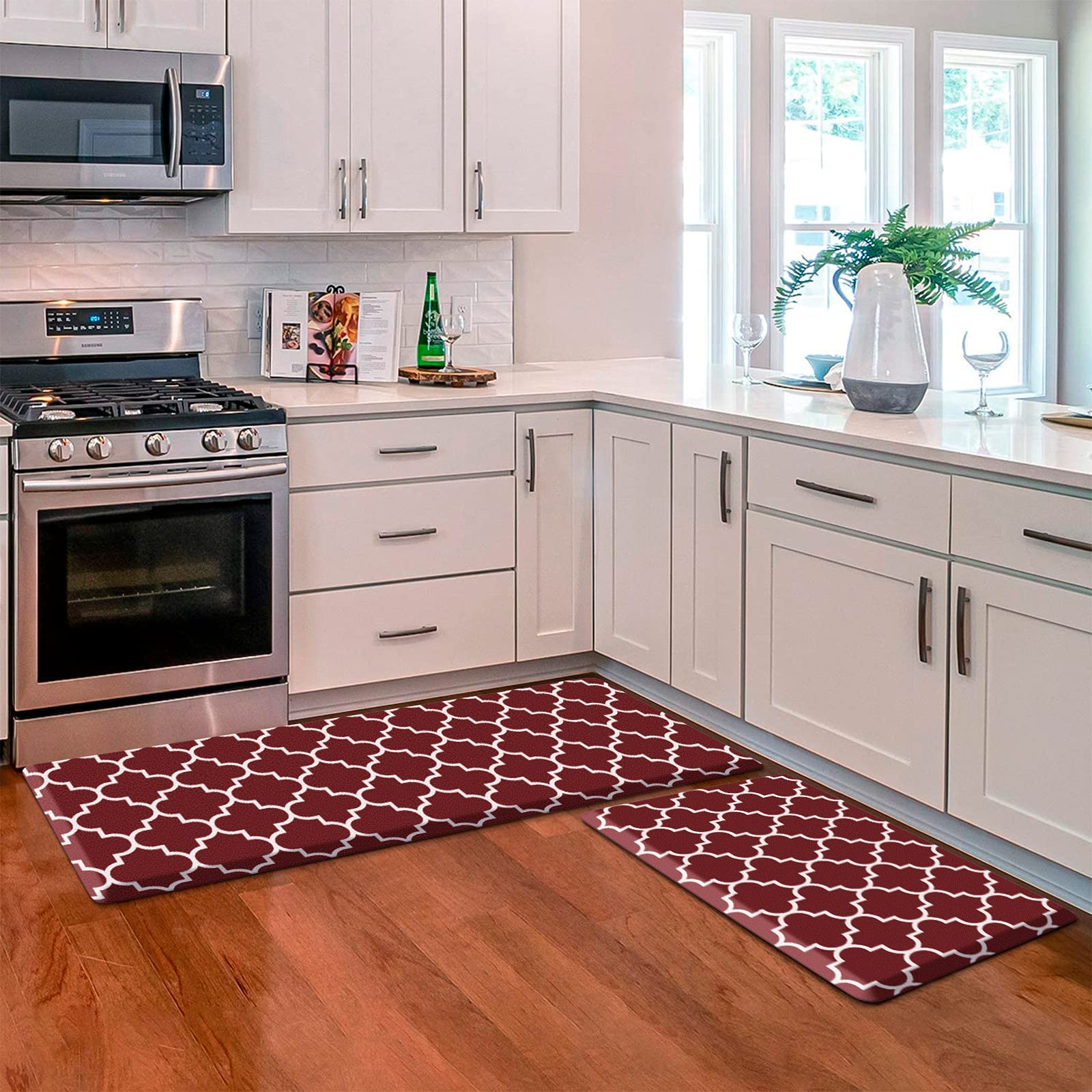 KMAT Kitchen Mat [2 PCS] Cushioned Anti-Fatigue Kitchen Rug, Waterproof Non-Slip Kitchen Mats and Rugs Heavy Duty PVC Ergonomic Comfort Foam Rug for Kitchen, Floor Home, Office, Sink, Laundry,Grey