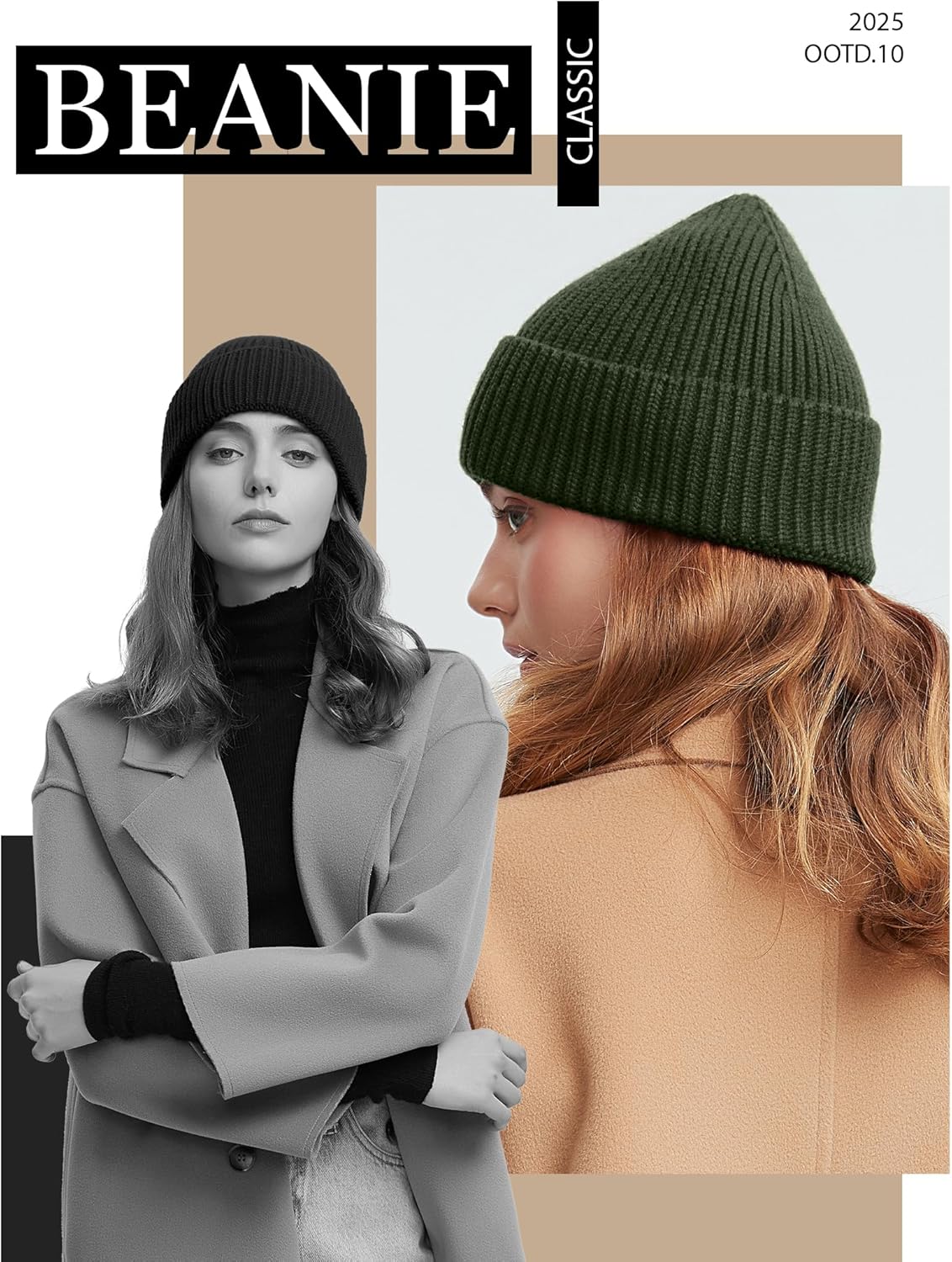 50% Wool Thick Beanie Hat for Men Women, Seamless Winter Knit Skull Cap, Cuffed Fisherman Beanie Warm Trawler Watch Cap