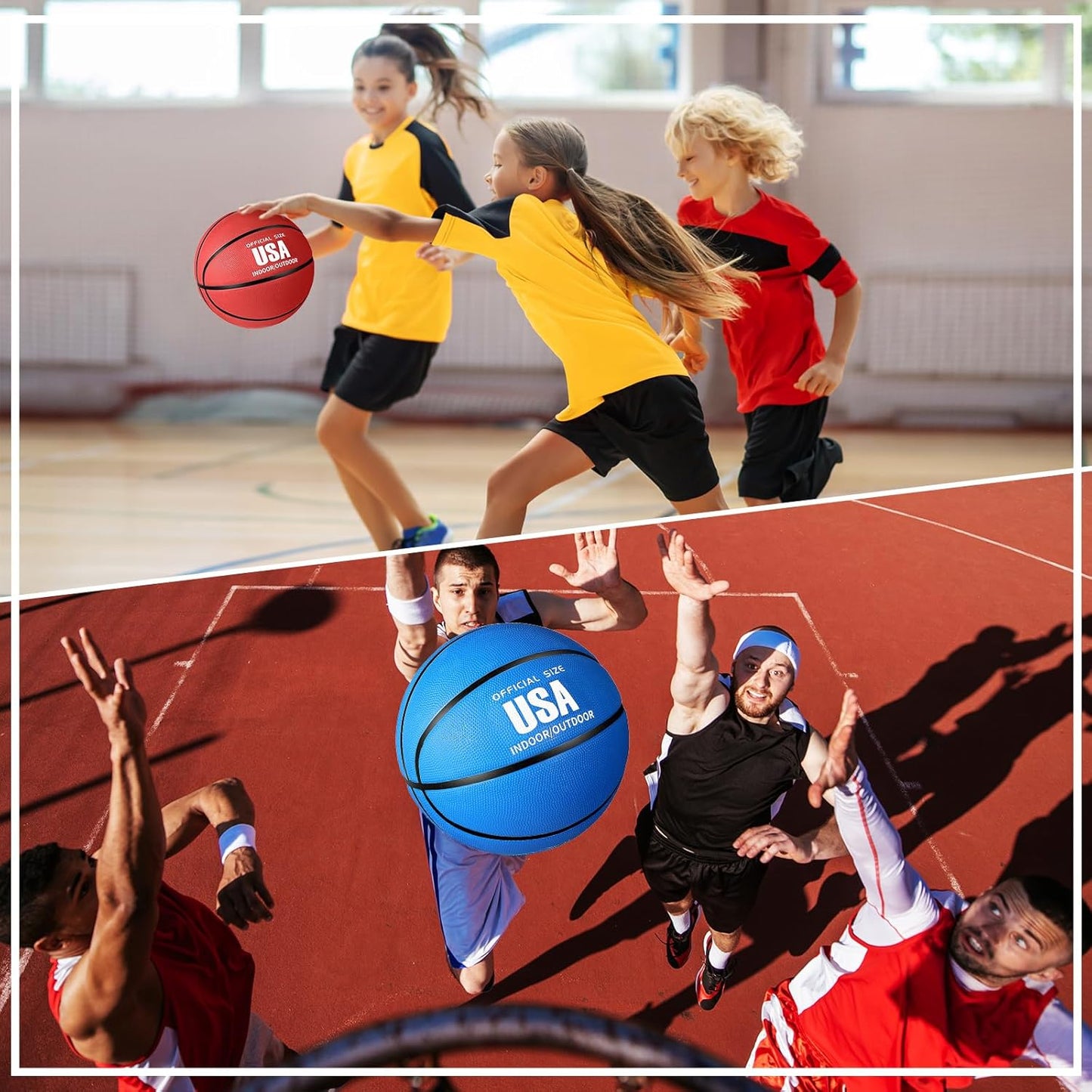 Libima 4 Pcs Rubber Basketball with Pump Official Indoor Outdoor Basketball Sport Gift for Game Practice Training Kids Teens Adults Streetbballs