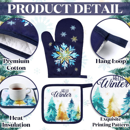 Bencailor 6 Pcs Christmas Kitchen Towel Oven Mitts and Pot Holders Set Xmas Theme Dish Towels Heat Resistant Oven Gloves for Summer Kitchen Cooking Baking Grilling(Colorful Christmas Tree Theme)
