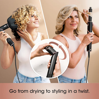 Shark Hair Dryer | FlexStyle Hair Styling System | Portable & Powerful Blow Dryer Brush | Hair Curler & Volumizer | 6 Styling Tools Included | Best for All Hair Types | Black | HD440BK