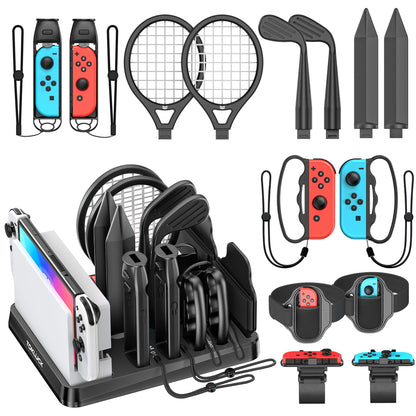 Switch Sports Accessories Kit with Storage Station - Compatible with Switch/OLED & Joy-con, Ideal for Family Sports Party Game Storage and Organization Wii U PS3 Interactive Gaming Figures