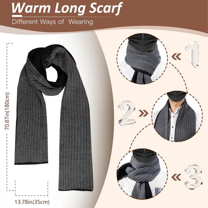 Men Women Winter Beanie Hats Scarf with Touchscreen Gloves Warm Knit Themal Gloves Long Scarf Set with Fleece Lined