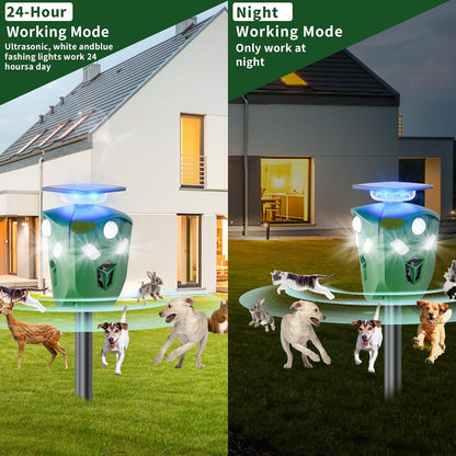 Solar Ultrasonic Animal Repeller Outdoor, 360° All Round Cat Deterrent Outdoor with 6 Flashing Lights and 3 PIR Sensors, Deer Repellent for Repelling Snakes, Raccoons, Cats, Dogs, Rabbits