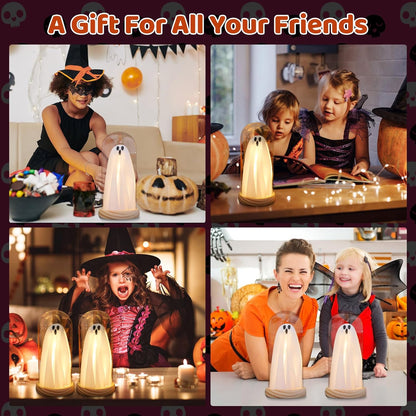 Halloween Ghost Decor Light – Light Up Ghost in Glass Cloche with Wood Base, Cute Indoor Halloween Decoration for Table, Shelf, Fireplace – Spooky Room Decor (1 Pack)