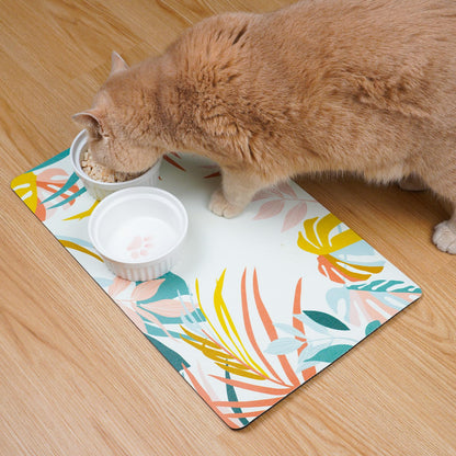 Absorbent Pet Feeding Mat for Food and Water No Stains Quick Dry Mat for Dog Cat Bowl, Dark Paw12x19 Inches