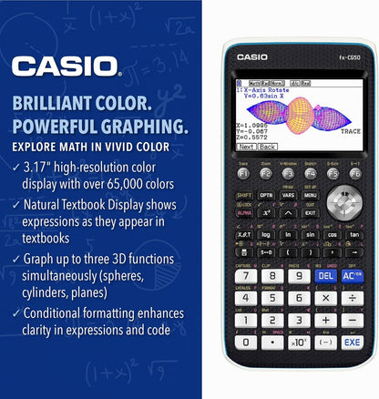 Casio fx-CG50 PRIZM® – Color Graphing Calculator with 3D Graph & Python | Large High-Res Display, Basic & Advanced Functions | Ideal for Exams, STEM, Programming & Advanced Math