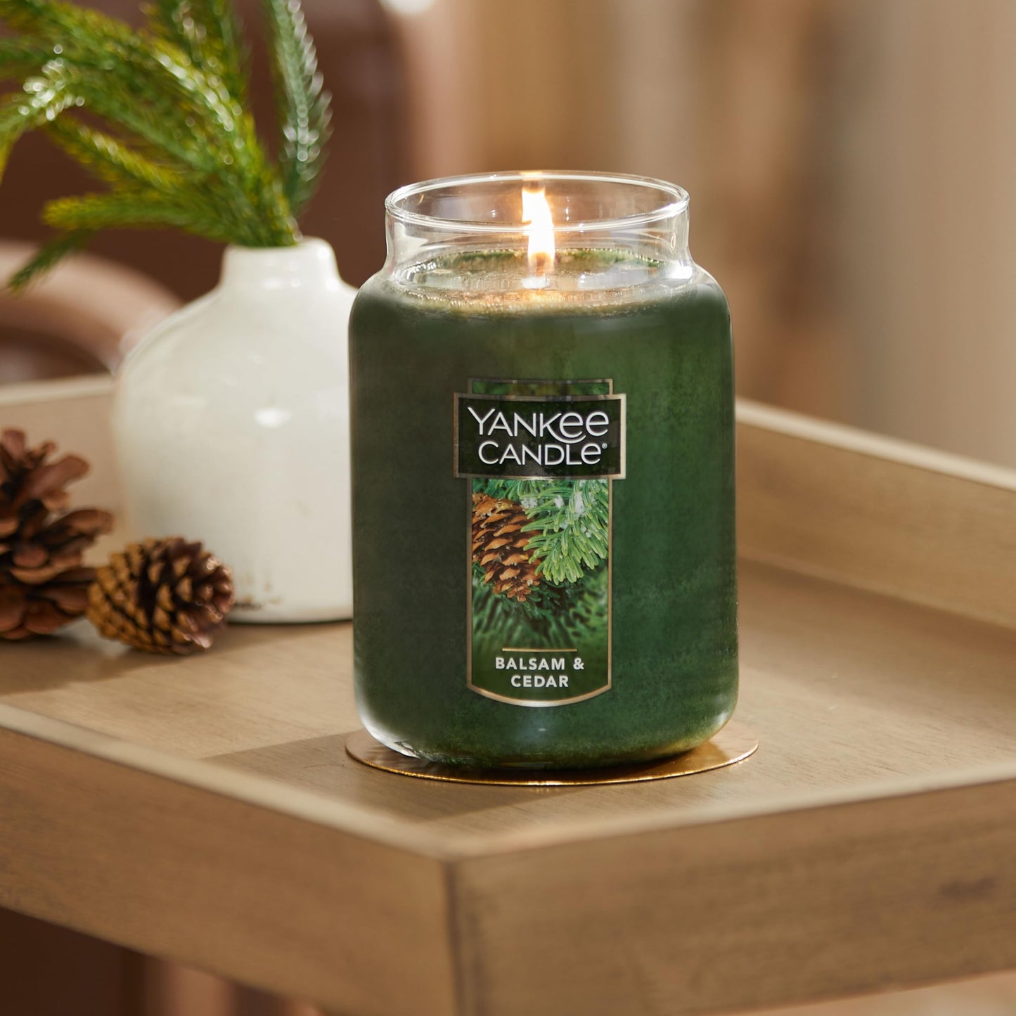 Yankee Candle Balsam & Cedar, Holiday Scented Candle, 22oz Large Jar with up to 150 Hour Burn Time, Giftable