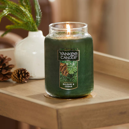 Yankee Candle Balsam & Cedar, Holiday Scented Candle, 22oz Large Jar with up to 150 Hour Burn Time, Giftable