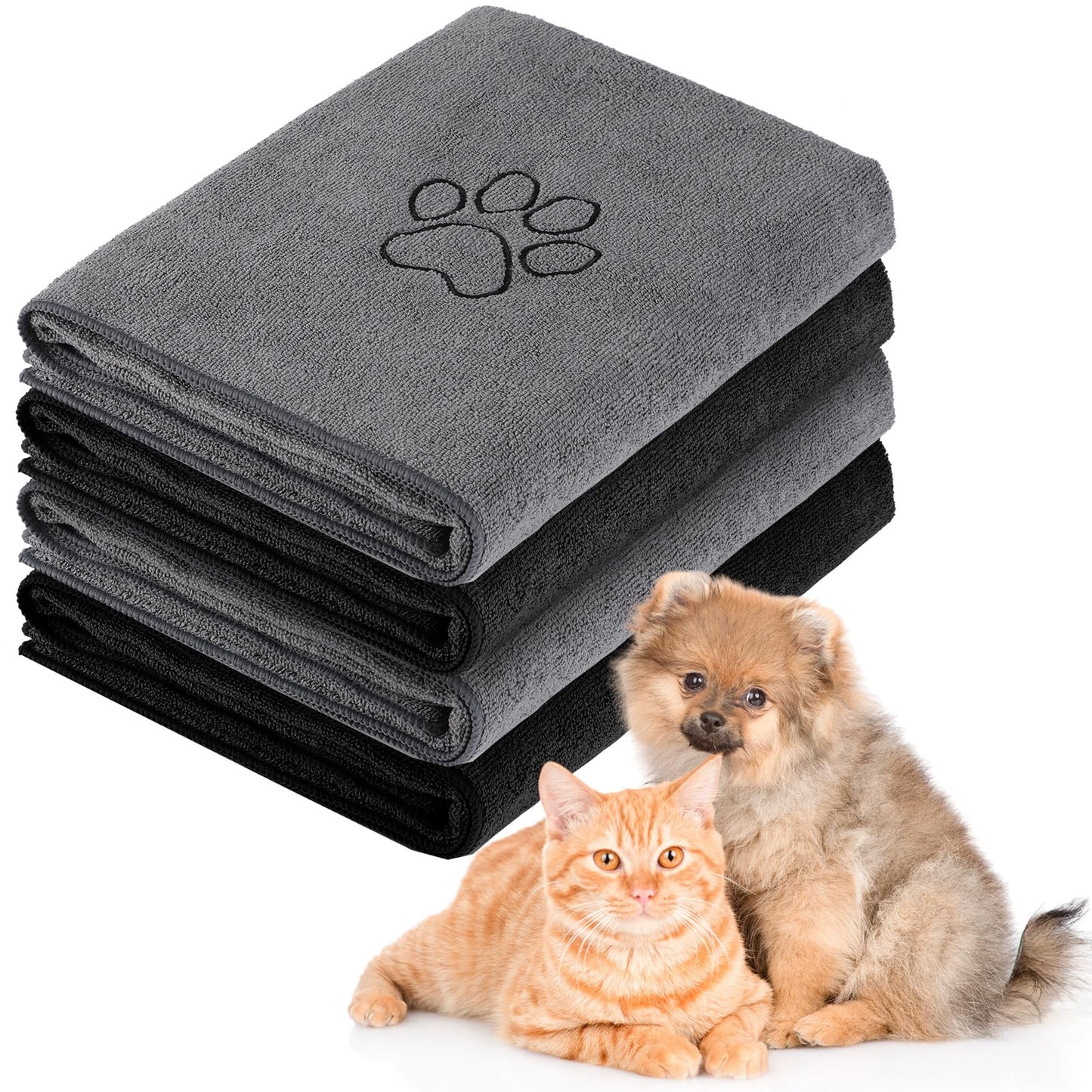 Chumia 4 Pack Dog Towels for Drying Large Microfiber Grooming Tools Absorbent Soft Bath Supplies with Embroidered Paw for Small Medium Pet Products(16 x 32 Inch,Blue)