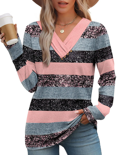 WIHOLL Long Sleeve Shirts for Women Fall Outfits V Neck T Shirts Button Down Tunic Tops Fashion Clothing