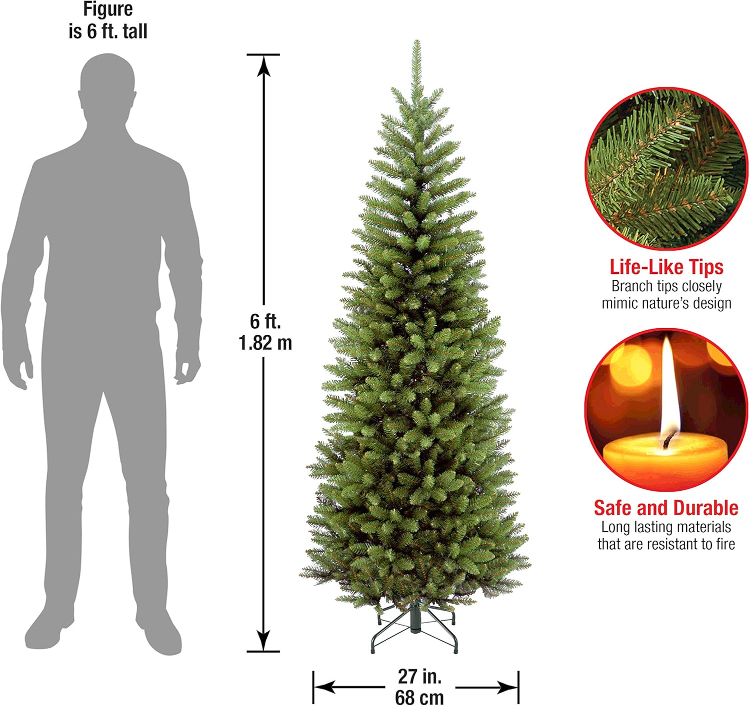 National Tree Company 6 ft Unlit Kingswood Fir Slim Artificial Christmas Tree, 629 Tips, Includes Stand, Green