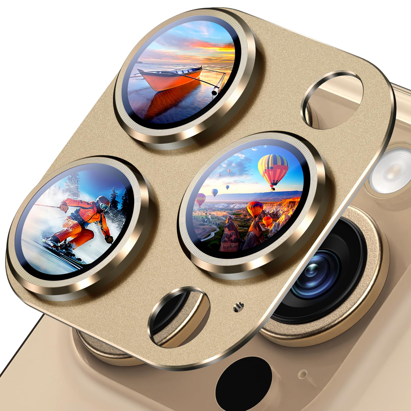 Uyiton Compatible with iPhone 17 Pro Max Camera Lens Protector - [Not Easy to Break][Strong Adsorption][Case-Friendly] Metal Tempered Glass Rear Camera Screen Cover - Deep Blue