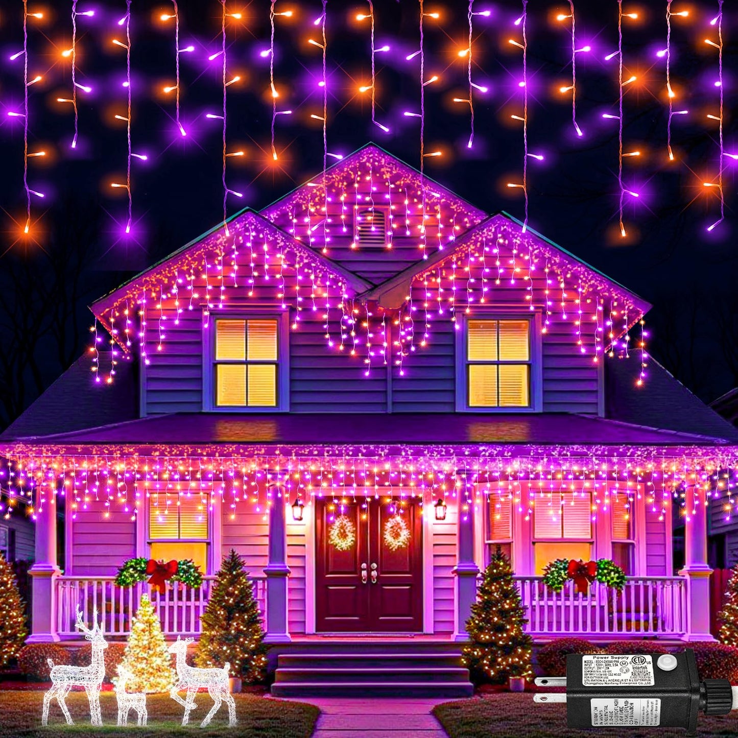 66ft Icicle Lights for Outside - 640 LED Christmas Lights Outdoor with 120 Drops 8 Modes, Plug in Twinkle Light Outside for Holiday Wedding Party Tree Room Indoor Thanksgiving Decoration, Warm White