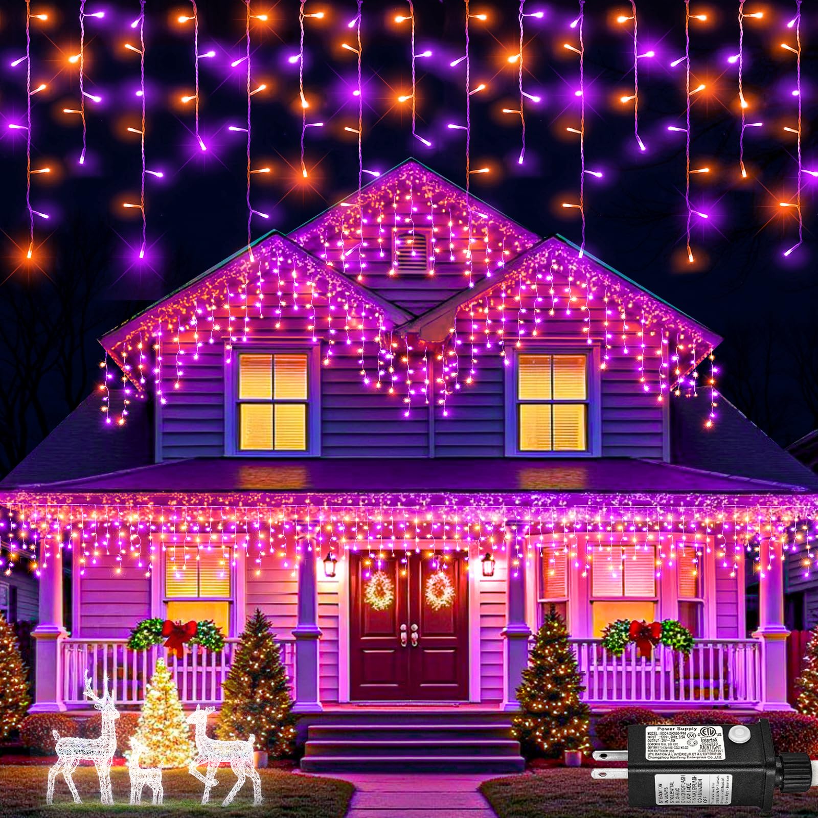 66ft Icicle Lights for Outside - 640 LED Christmas Lights Outdoor with 120 Drops 8 Modes, Plug in Twinkle Light Outside for Holiday Wedding Party Tree Room Indoor Thanksgiving Decoration, Warm White