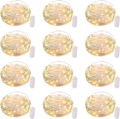 Brightown 12 Pack LED Fairy Lights Battery Operated String Lights - 7ft 20LED Waterproof Silver Wire Firefly Starry Moon Lights for DIY Crafts Wedding Table Centerpieces Party Bedroom Christmas