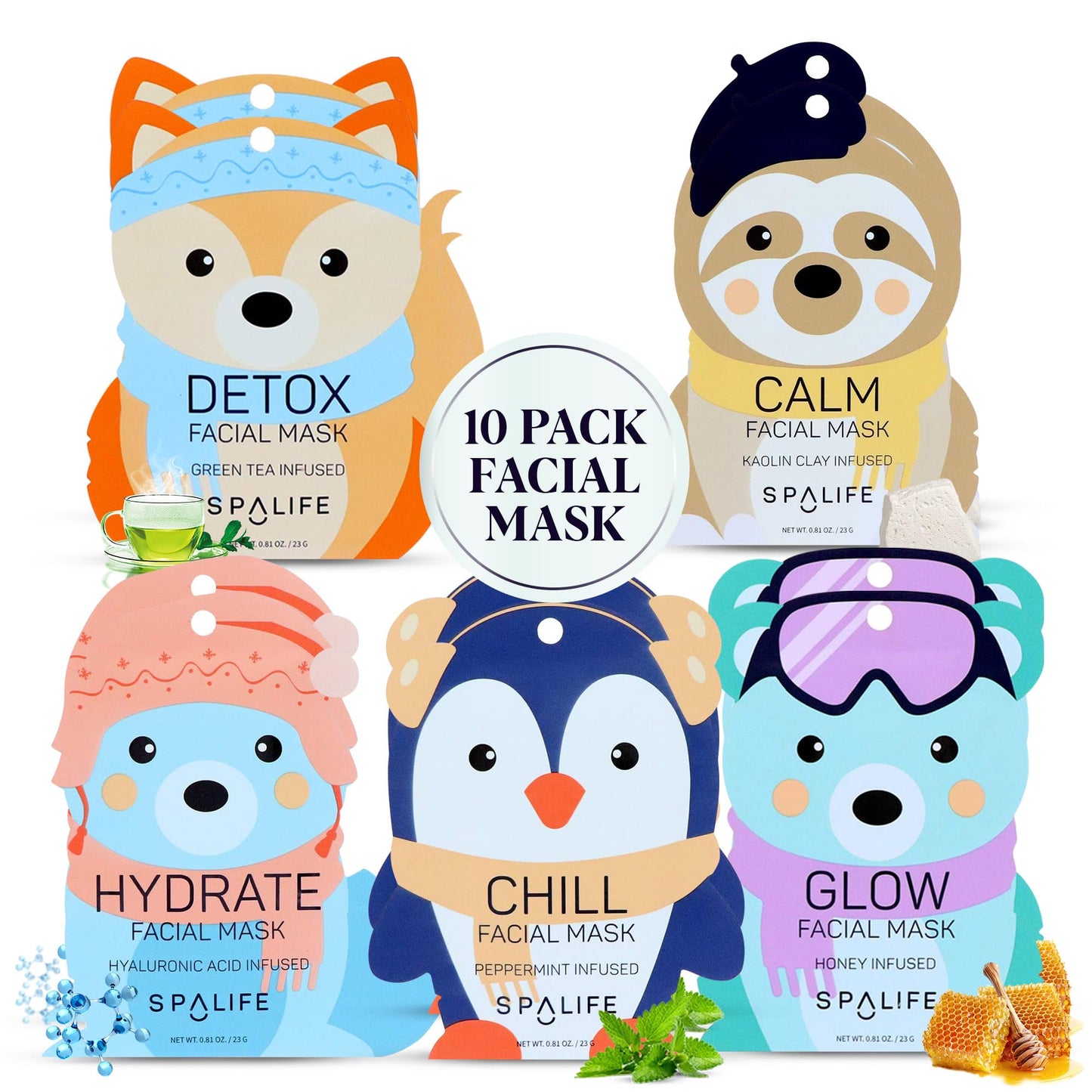 SpaLife Beauty Santa’s Workshop Christmas Face Mask Bundle | Korean Facial Masks | Hydrating, Soothing and Firming Sheet Mask Set | Christmas Face Masks for Women | Spa Party Favors | 12 Pack