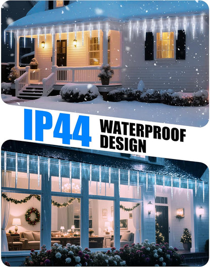 Minetom Icicle Lights Outdoor with Clips, 20ft 100 LED 20 Tubes Twinkling White Christmas String Lights, Connectable Waterproof Hanging Icicle String Light Plug in for Eave Holiday Outdoor