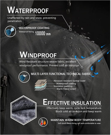 SPOSULEI Mens Skiing Jackets with Hoode Snowboarding Waterproof Fleece Liner Coats Windproof Winter Raincoat Multi Pockets